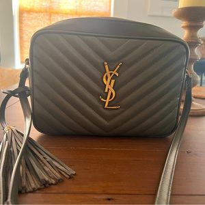 Saint Laurent Handbag! Lou Med Calf Crossbody Bag, Grey Khaki.